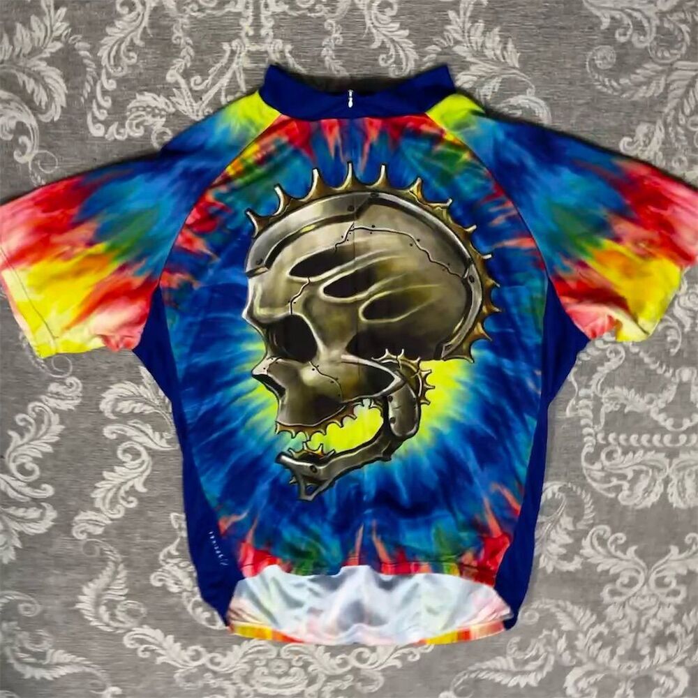 Primal Men's Tie Dye Skull Cycling Jersey Size XXL Multicolor Short Sleeve